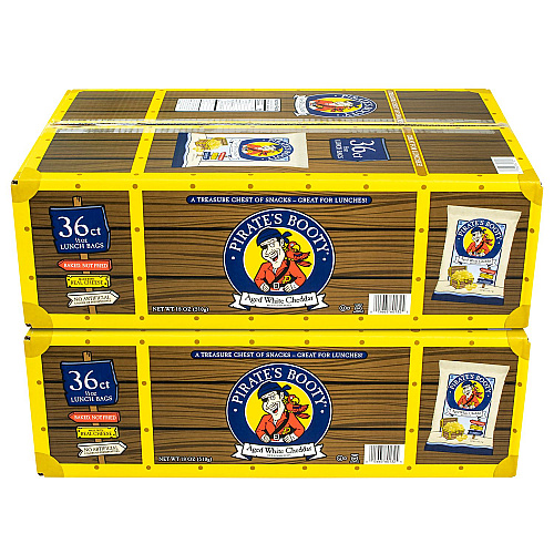 Pirate's Booty Natural Aged White Cheddar Baked Corn Puffs, 0.5 oz Bag, 36/Box, 2 Boxes/Carton (60004090)