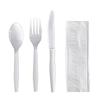 Boardwalk Four-Piece Cutlery Kit, Fork/Knife/Napkin/Teaspoon, Mediumweight, Polystyrene, White, 250/Carton (BWK4KITWHPS)