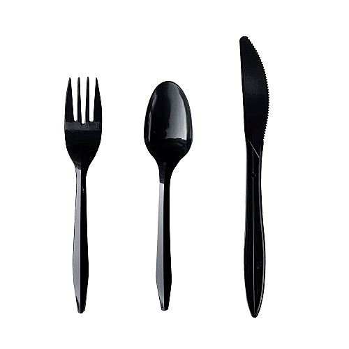 Boardwalk Three-Piece Cutlery Kit, Fork/Knife/Teaspoon, Polypropylene, Black, 250/Carton (BWK3KITBLPP)