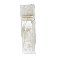 Boardwalk Four-Piece Polypropylene Cutlery Kit, Mediumweight, Fork/Knife/Napkin/Spoon, Plastic, White, 250/Carton (4COMBOKITPP)