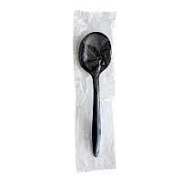 Boardwalk Mediumweight Wrapped Polypropylene Cutlery, Soup Spoon, Black, 1,000/Carton (BWKSOUPBLPPIW)