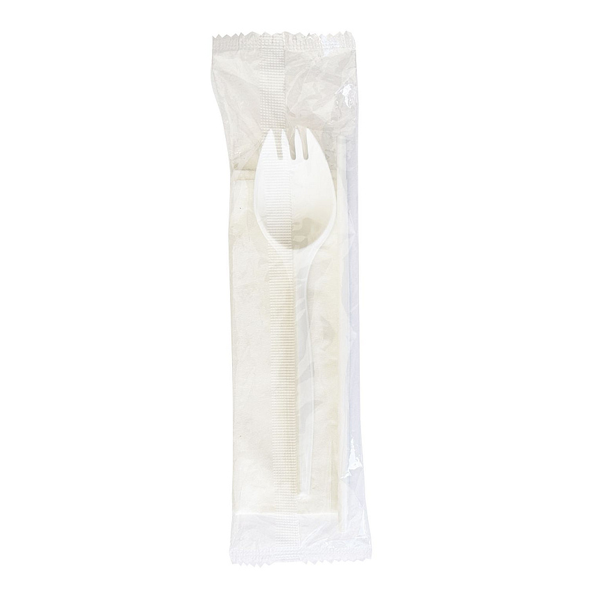 Boardwalk School Cutlery Kit, Napkin/Spork/Straw, White, 1,000/Carton (BWKSCHOOLKITPP)