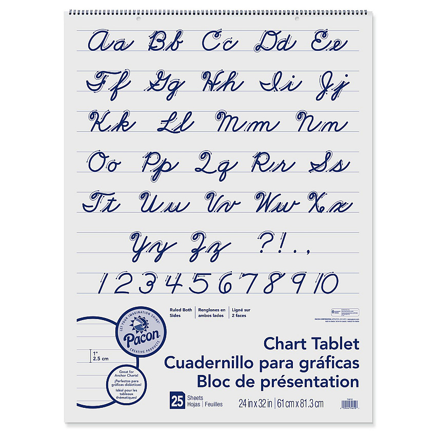 Pacon Chart Tablets, Presentation Format (1" Rule), 24 x 32, White, 25 Sheets, 12/Carton (74610CT)