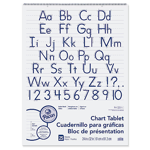 Pacon Chart Tablets, Presentation Format (1.5" Rule), 24 x 32, White, 25 Sheets, 12/Carton (74710CT)