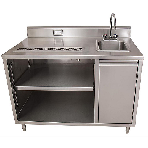 BK Resources Stainless Steel Beverage Table with Right Sink, Rectangular, 30" x 72" x 41.5", Silver Top, Silver Base/Legs (BEVT3072R)