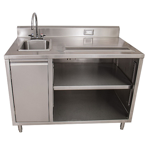 BK Resources Stainless Steel Beverage Table with Left Sink, Rectangular, 30" x 48" x 41.5", Silver Top, Silver Base/Legs (BEVT3048L)