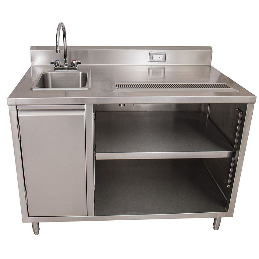 BK Resources Stainless Steel Beverage Table with Left Sink, Rectangular, 30" x 48" x 41.5", Silver Top, Silver Base/Legs (BEVT3048L)