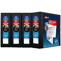 Avery Heavy-Duty View Binder with DuraHinge and One Touch EZD Rings, 3 Rings, 3" Capacity, 11 x 8.5, Black, 4/Carton (79693CT)
