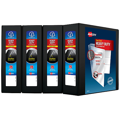 Avery Heavy-Duty View Binder with DuraHinge and One Touch EZD Rings, 3 Rings, 3" Capacity, 11 x 8.5, Black, 4/Carton (79693CT)