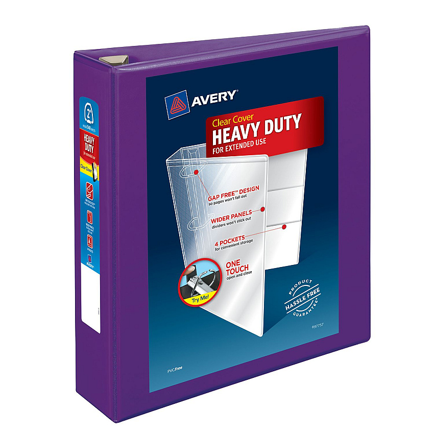Avery Heavy-Duty View Binder with DuraHinge and One Touch EZD Rings, 3 Rings, 2" Capacity, 11 x 8.5, Purple, 6/Carton (79777CT)
