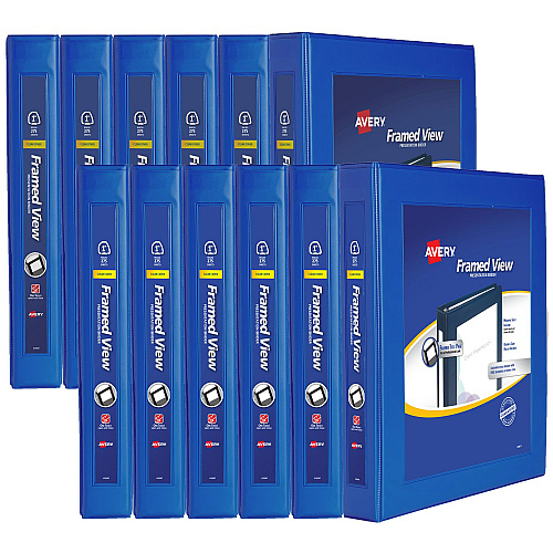 Avery Framed View Heavy-Duty Binders, 3 Rings, 1" Capacity, 11 x 8.5, Navy Blue, 12/Carton (68055CT)