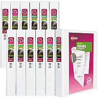 Avery Durable View Binder with DuraHinge and Slant Rings, 3 Rings, 1" Capacity, 11 x 8.5, White, 12/Carton (17012CT)