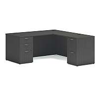 HON Mod L-Station Double Pedestal Desk Bundle, 66" x 72" x 29", Slate Teak (MOD072)