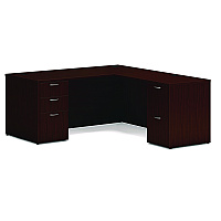 HON Mod L-Station Double Pedestal Desk Bundle, 66" x 72" x 29", Traditional Mahogany (MOD073)