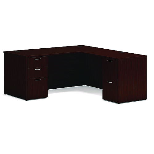 HON Mod L-Station Double Pedestal Desk Bundle, 66" x 72" x 29", Traditional Mahogany (MOD073)