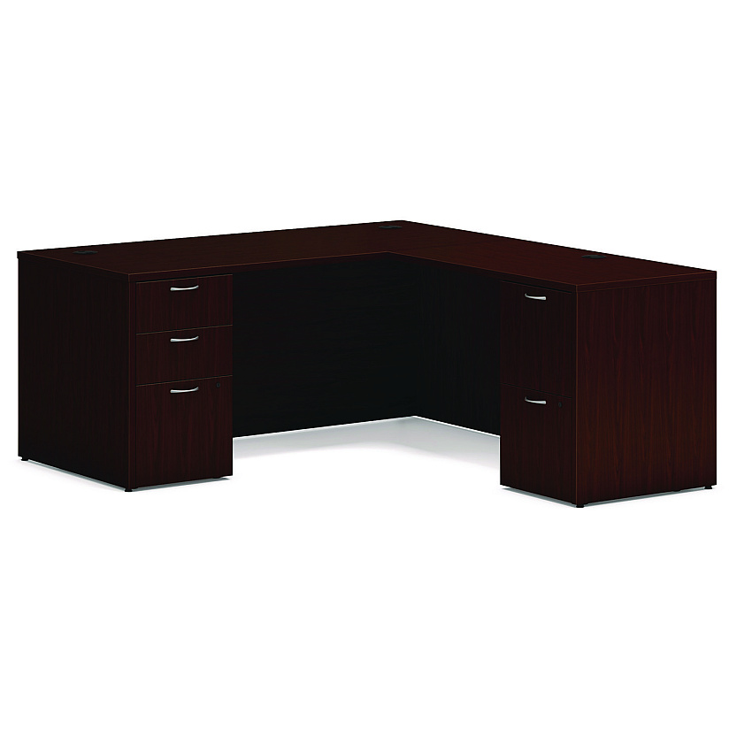 HON Mod L-Station Double Pedestal Desk Bundle, 66" x 72" x 29", Traditional Mahogany (MOD073)