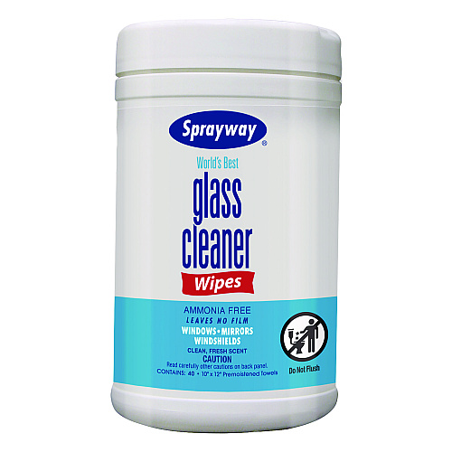Sprayway Glass Cleaner Wipes, 1-Ply, 10 x 12, White, 6/Carton (933)