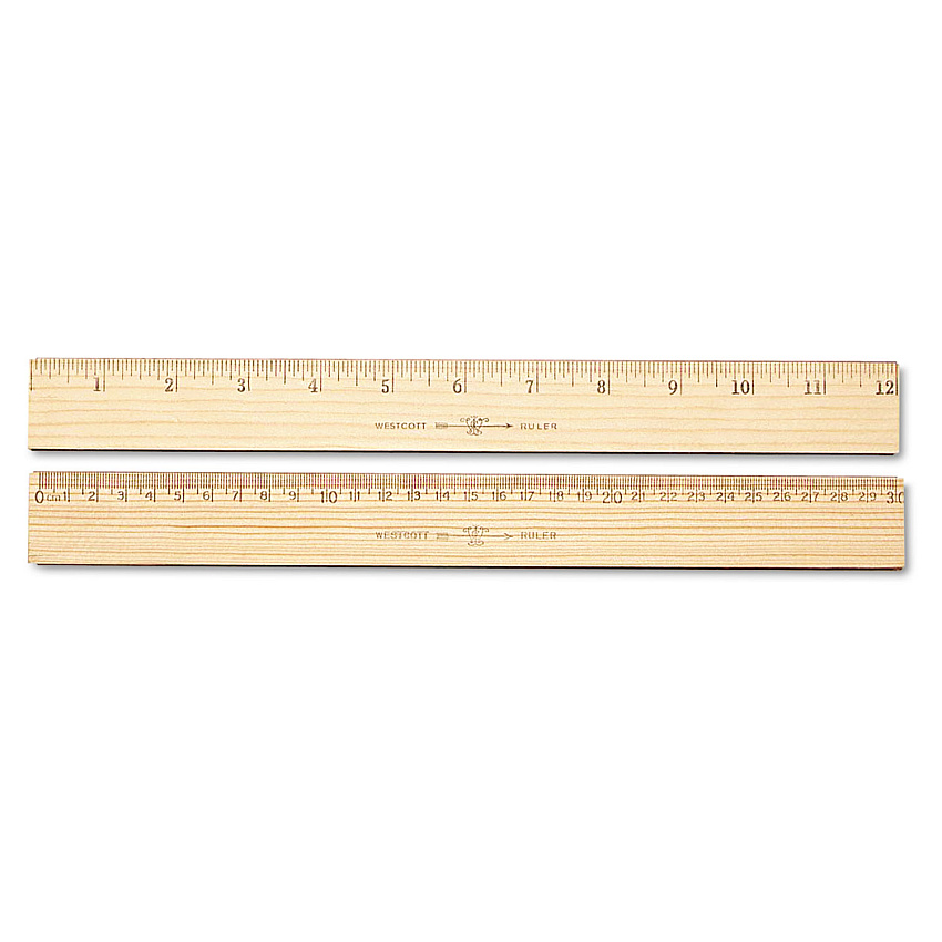 Westcott Wood Ruler, Metric and 1/16" Scale with Single Metal Edge, 12"/30 cm Long (10375)