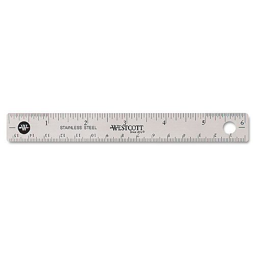 Westcott Stainless Steel Office Ruler With Non Slip Cork Base, Standard/Metric, 6" Long (10414)