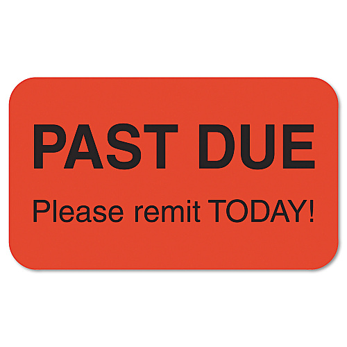 Tabbies Billing Collection Labels, PAST DUE Please remit TODAY!, 0.88 x 1.5, Fluorescent Red, 250/Roll (01350)