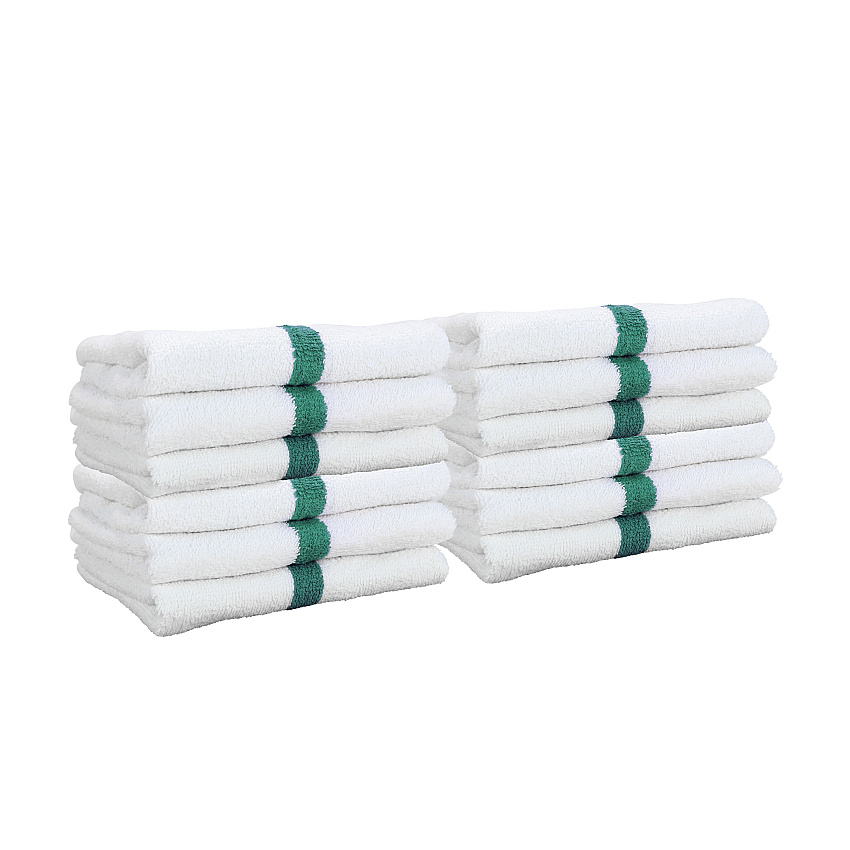 Power Gym Hand Towel 16x27 Green Stripe - Case Of 120 (PWR-1627-3GRCS-CS)