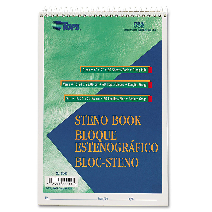 TOPS Gregg Steno Pads, Gregg Rule, 60 Green-Tint 6 x 9 Sheets (8001)