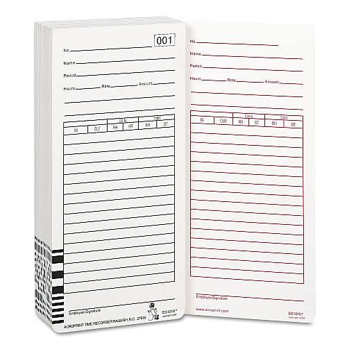 Time Clock Cards for Acroprint ES1000, Two Sides, 3.5 x 7, 100/Pack (099111000)