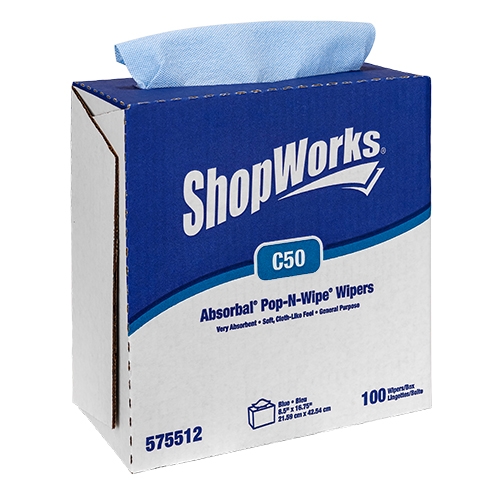 Absorbal Wipers, Drc, Blue/white, 8.5"x16.75", Heavy Duty, Pop-n-wipe Interfold, 100 /bx, 9 Bxs/cs - Case Of 900 (575512)