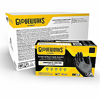 GloveWorks by AMMEX Nitrile Exam Gloves, Powder-Free, 6 mil, Medium, Black 100 Gloves/Box, 10 Boxes/Carton (GWBEN44100)