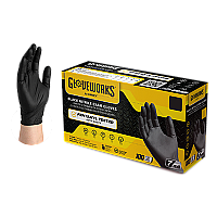 GloveWorks by AMMEX Nitrile Exam Gloves, Powder-Free, 6 mil, Large, Black, 100 Gloves/Box, 10 Boxes/Carton (GWBEN46100)