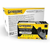GloveWorks by AMMEX Nitrile Exam Gloves, Powder-Free, 6 mil, XX-Large, Black, 100 Gloves/Box, 10 Boxes/Carton (GWBEN49100)