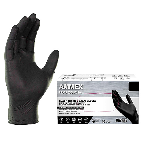 AMMEX Professional Nitrile Exam Gloves, Powder-Free, 3 mil, Medium, Black, 100/Box (ABNPF44100)
