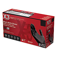 X3 by AMMEX Industrial Nitrile Gloves, Powder-Free, 3 mil, Small, Black, 100/Box (BX342100)