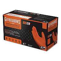 GloveWorks by AMMEX Heavy-Duty Industrial Nitrile Gloves, Powder-Free, 8 mil, XX-Large, Orange, 100/Box (GWON49100)