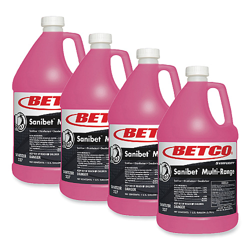 Betco Symplicity Sanibet Multi-Range Sanitizer Disinfectant Deodorizer, 1 gal Bottle, 4/Carton (2370400)