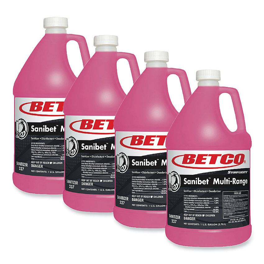 Betco Symplicity Sanibet Multi-Range Sanitizer Disinfectant Deodorizer, 1 gal Bottle, 4/Carton (2370400)