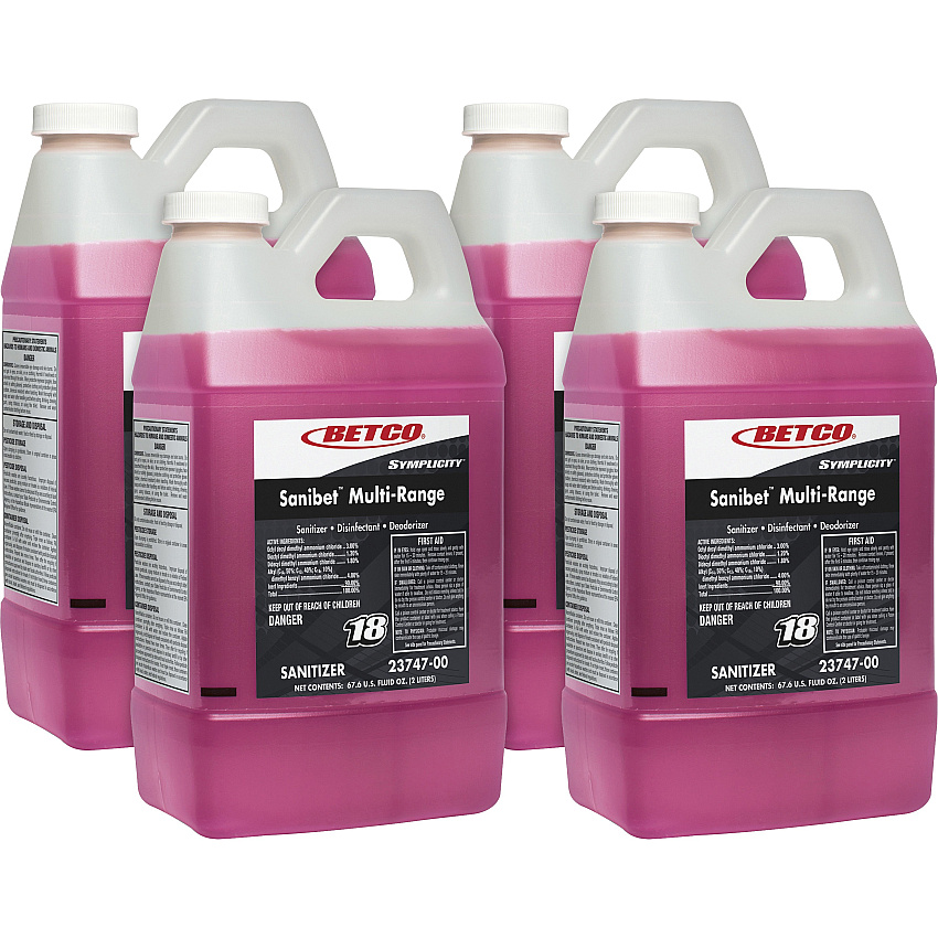 Betco Symplicity Sanibet Multi-Range Sanitizer Disinfectant Deodorizer, 2 L Bottle, 4/Carton (2374700)