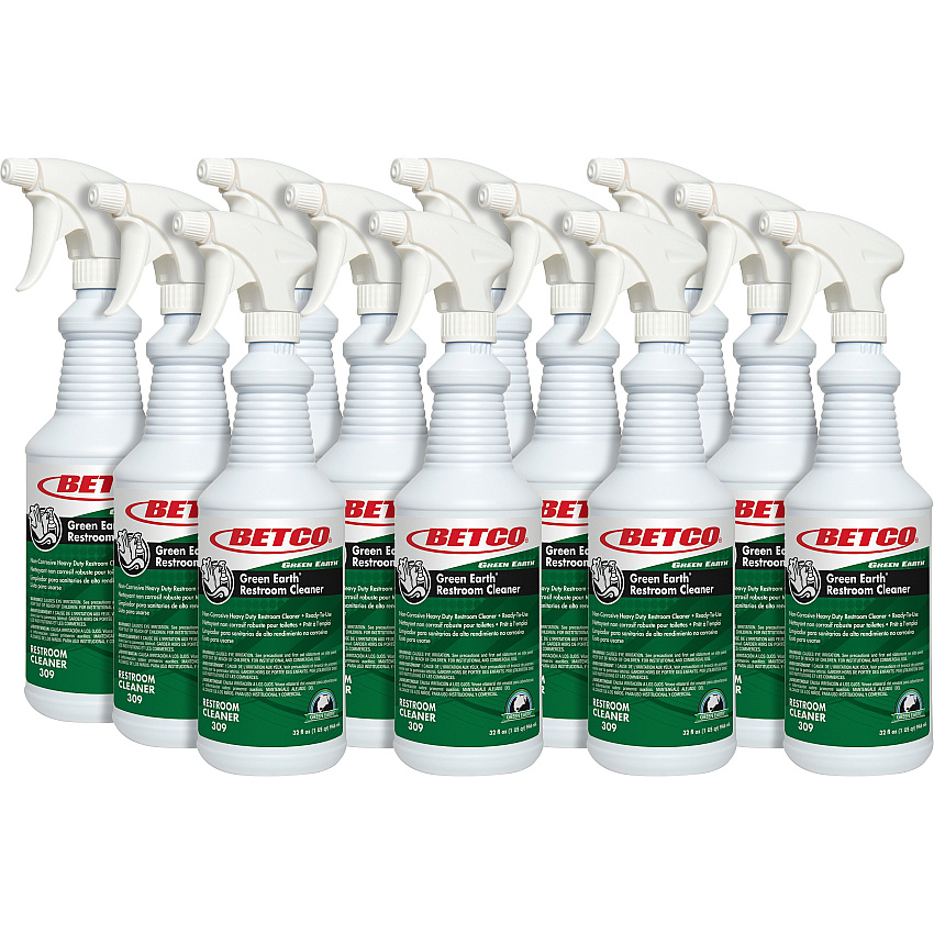 Betco Green Earth RTU Restroom Cleaner, Fresh Mint Scent, 32 oz Bottle, 12/Carton (3091200)