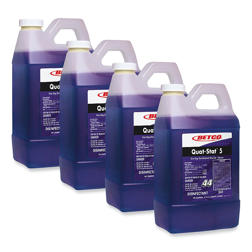Betco Quat-Stat 5 Disinfectant - FASTDRAW 44 Concentrate - 67.6 fl oz (2.1 quart) - Lavender Scent - Deodorant, Spill Proof - Purple - 4 / Carton (3414700)