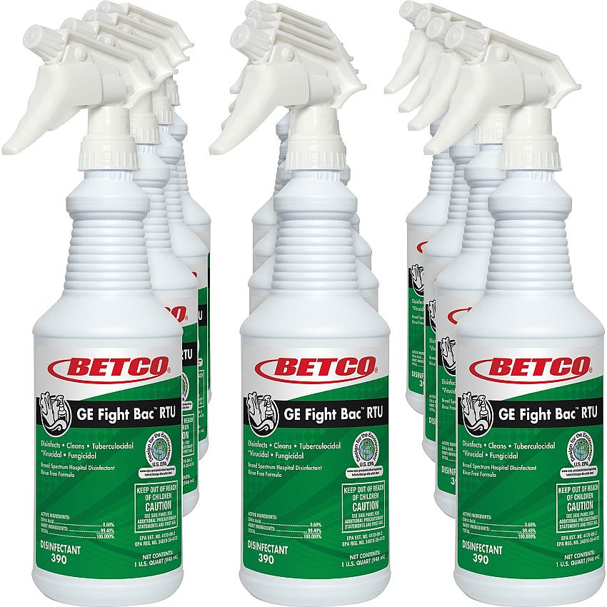 Betco GE Fight Bac RTU Disinfectant, Fresh Scent, 32 oz Bottle, 12/Carton (3901200)