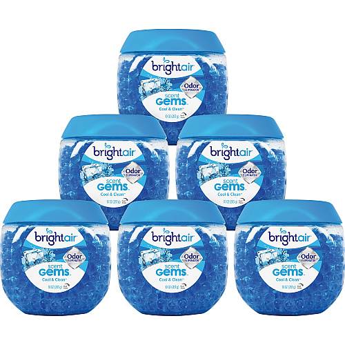 Bright Air Scent Gems Odor Eliminator, Cool and Clean, Blue, 10 oz Jar, 6/Carton (900228CT)