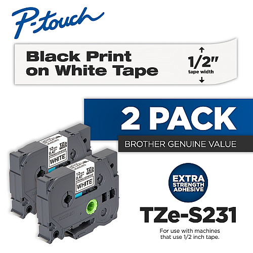 Brother TZe Extra-Strength Adhesive Laminated Labeling Tape, 0.47 - 2 Pack