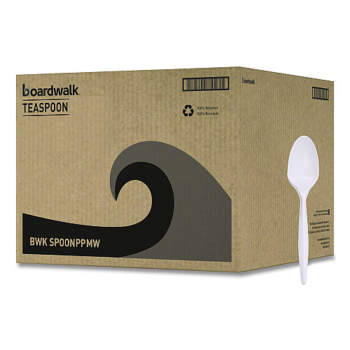 Boardwalk Mediumweight Polypropylene Cutlery, Teaspoon, White, 1,000/Carton (BWKSPOONPPMW)