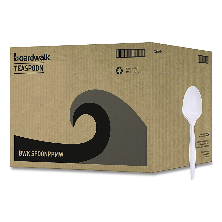 Boardwalk Mediumweight Polypropylene Cutlery, Teaspoon, White, 1,000/Carton (BWKSPOONPPMW)