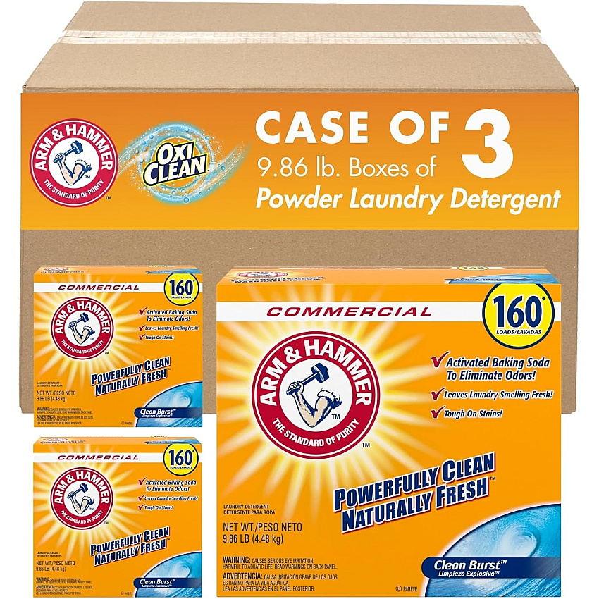 Arm & Hammer Powder Laundry Detergent, Clean Burst, 9.86 lb Box, 3/Carton (3320000109)