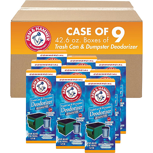 Arm & Hammer Trash Can and Dumpster Deodorizer with Baking Soda, Sprinkle Top, Original, Powder, 42.6 oz Box, 9/Carton (3320084116CT)