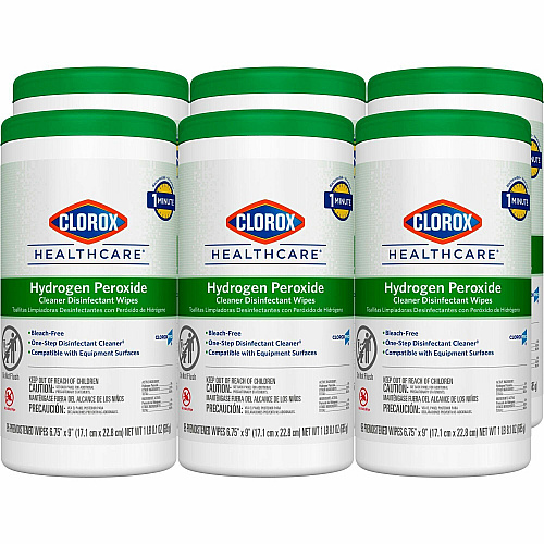 Clorox Healthcare Hydrogen Peroxide Cleaner Disinfectant Wipes, 9 x 6.75, Unscented, White, 95/Canister, 6 Canisters/Carton (30824)