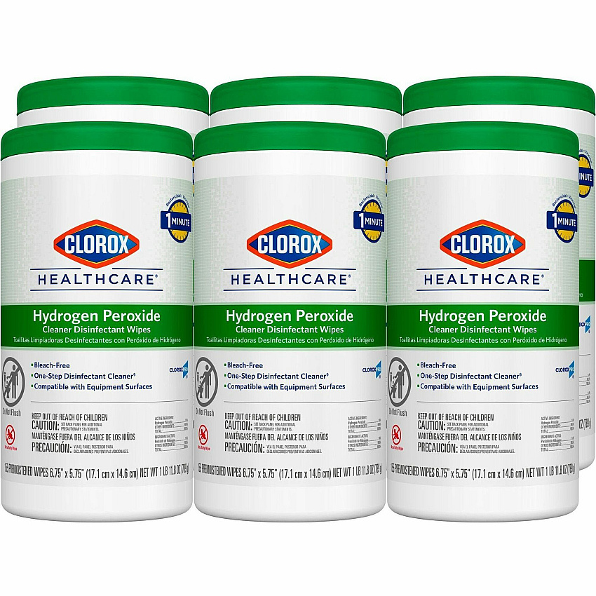 Clorox Healthcare Hydrogen Peroxide Cleaner Disinfectant Wipes, 5.75 x 6.75, Unscented, White, 155/Canister, 6 Canisters/Carton (30825)