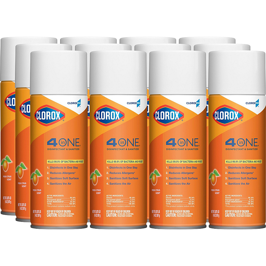 Clorox 4-in-One Disinfectant and Sanitizer, Citrus, 14 oz Aerosol Spray, 12/Carton (31043CT)