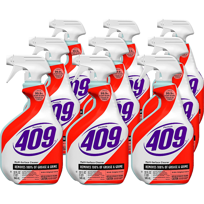 Formula 409 Multi-Surface Cleaner 32 fl oz (1 quart) - Original Scent - Recommended For: Grease Remover - Anti-bacterial, Deodorize, Disinfectant - White, Red Spray Bottle - 9 / Carton (31220CT)